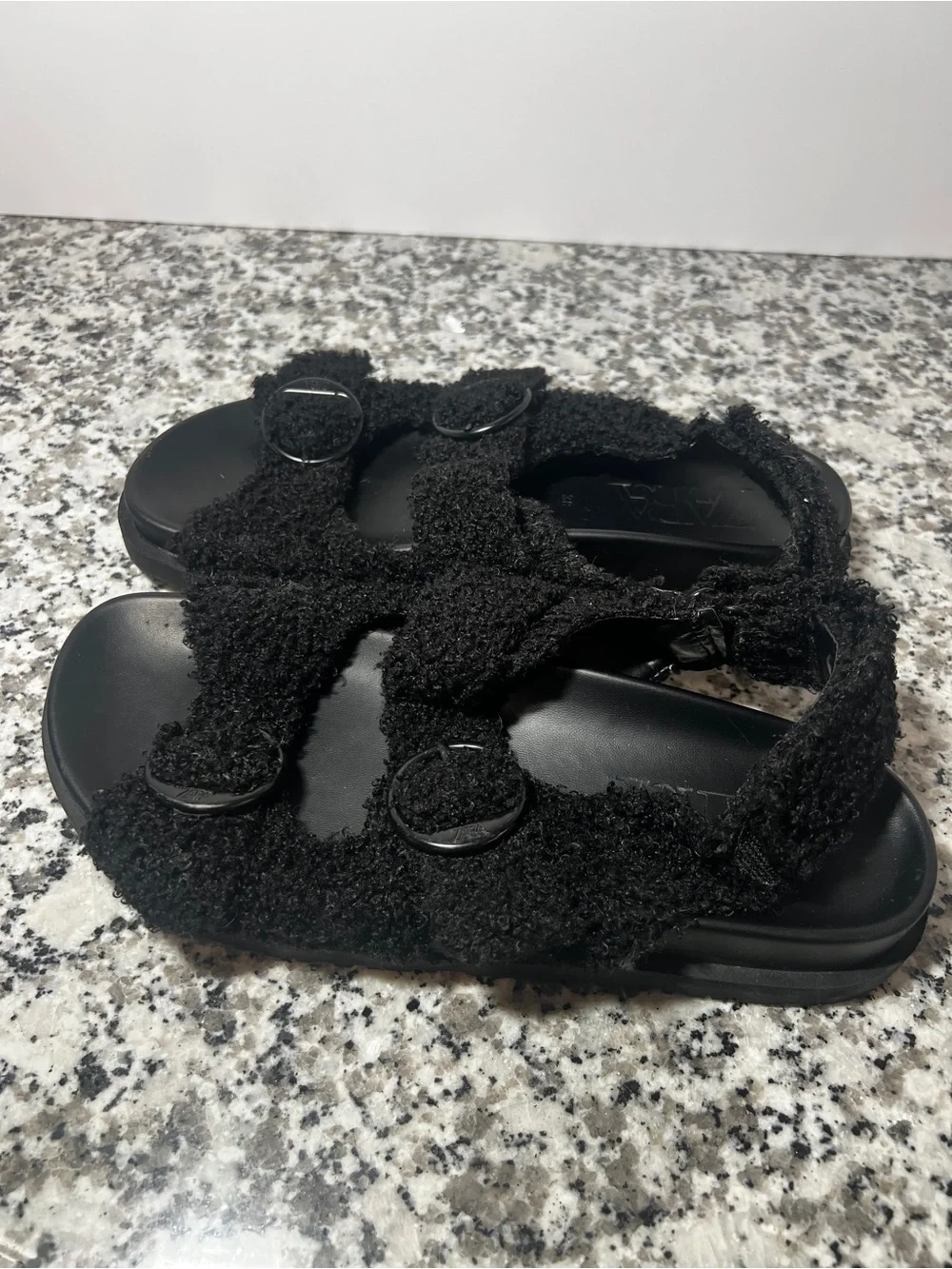Zara Black Boucle Textured Slide Sandals EUR 38 US 8 - Picture 4 of 6